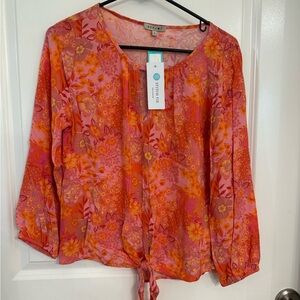 NWT Beacon Vibrant Pink and Orange Floral Top